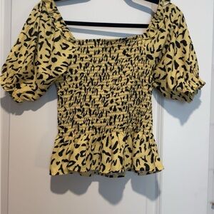 SHEIN Yellow Animal Print Smocked Blouse